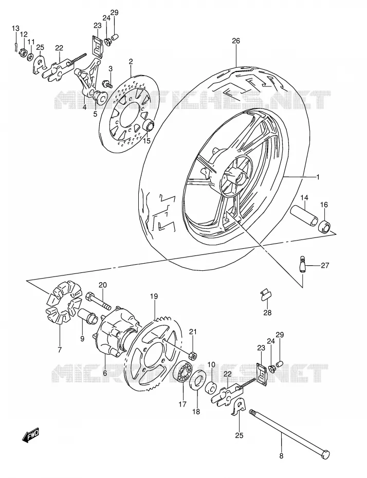 ACHTERWIEL (MODELE J) Suzuki MOTO 600 GSX-F 1993  GSX600FUP(E2)