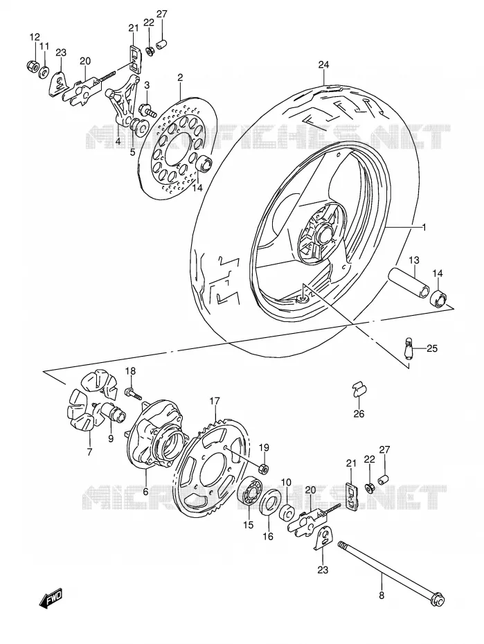 ACHTERWIEL (MODELE K/L/M/N/P/R/S/T) Suzuki MOTO 600 GSX-F 1988  GSX600FJ(E2)