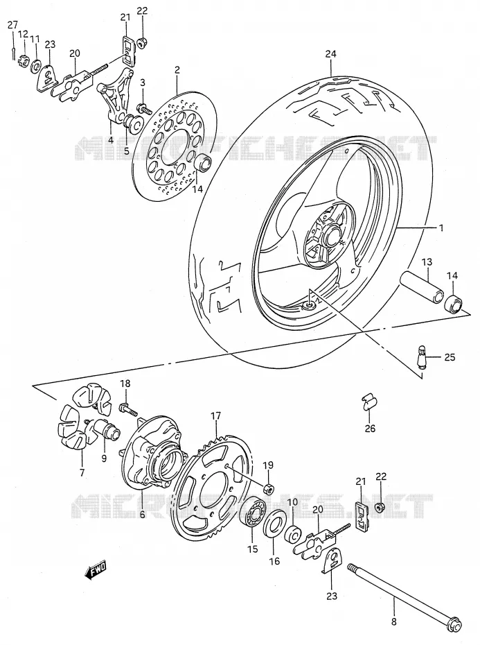 ACHTERWIEL (MODELE K/L/M/N/P/R/S/T) Suzuki MOTO 600 GSX-F 1990  GSX600FL(E28)