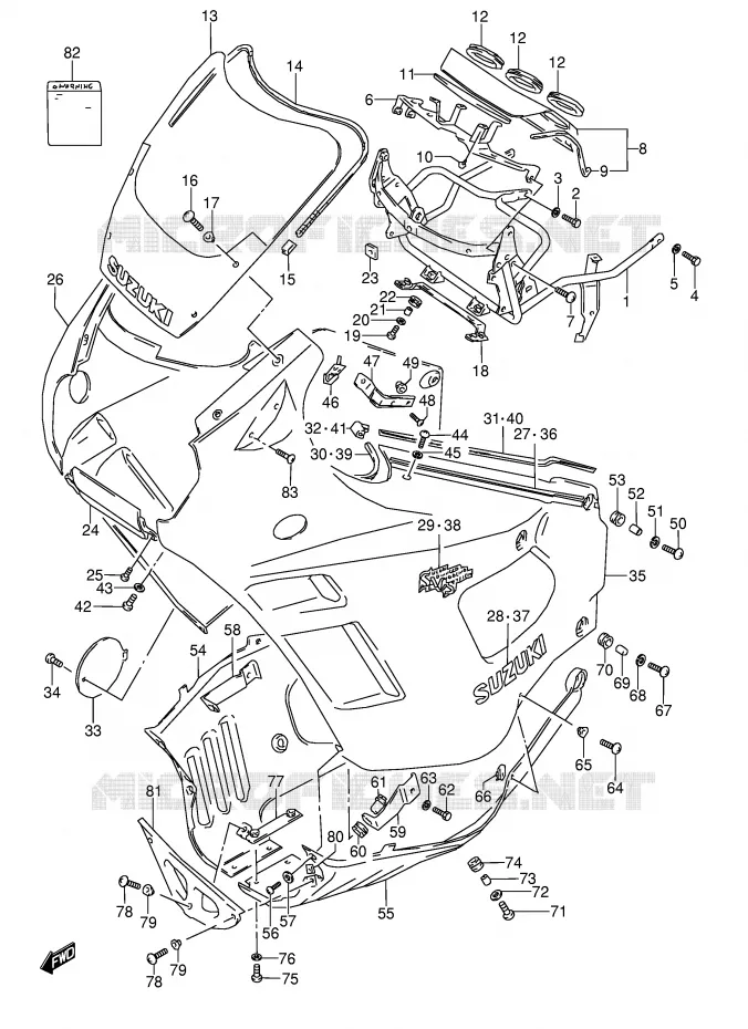 FRONT KUIP (MODELE J) Suzuki MOTO 600 GSX-F 1994  GSX600FU2R(E2)