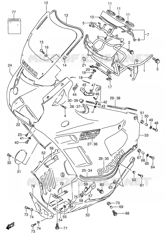 FRONT KUIP (MODELE K 24V,28V) Suzuki MOTO 600 GSX-F 1995  GSX600FS(E2)
