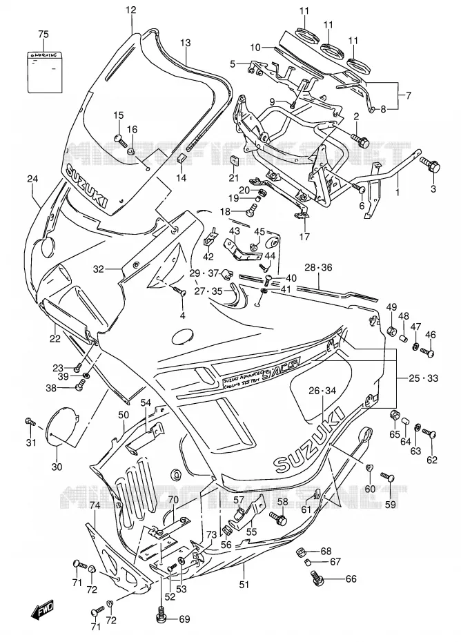 FRONT KUIP (MODELE K 33J) Suzuki MOTO 600 GSX-F 1996  GSX600FU2T(E2)