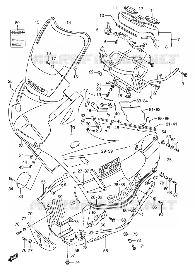 FRONT KUIP (MODELE K) Suzuki MOTO 750 GSX-F 1995  GSX750FS(E2)
