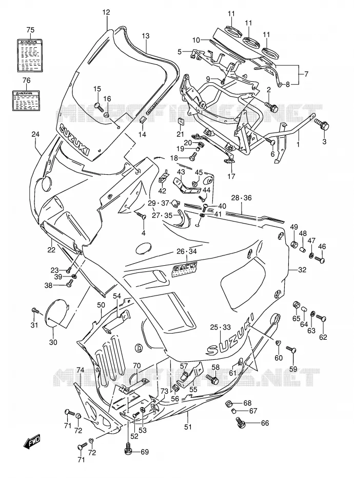 FRONT KUIP (MODELE M 28V) Suzuki MOTO 600 GSX-F 1989  GSX600FU2K(E2)