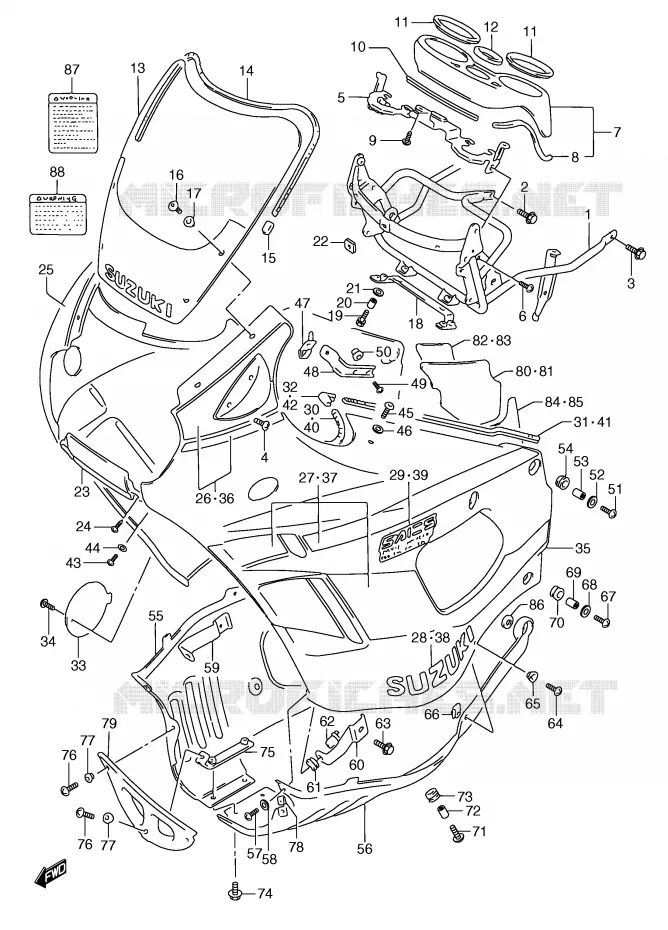 FRONT KUIP (MODELE M) Suzuki MOTO 750 GSX-F 1991  GSX750FM(E2)