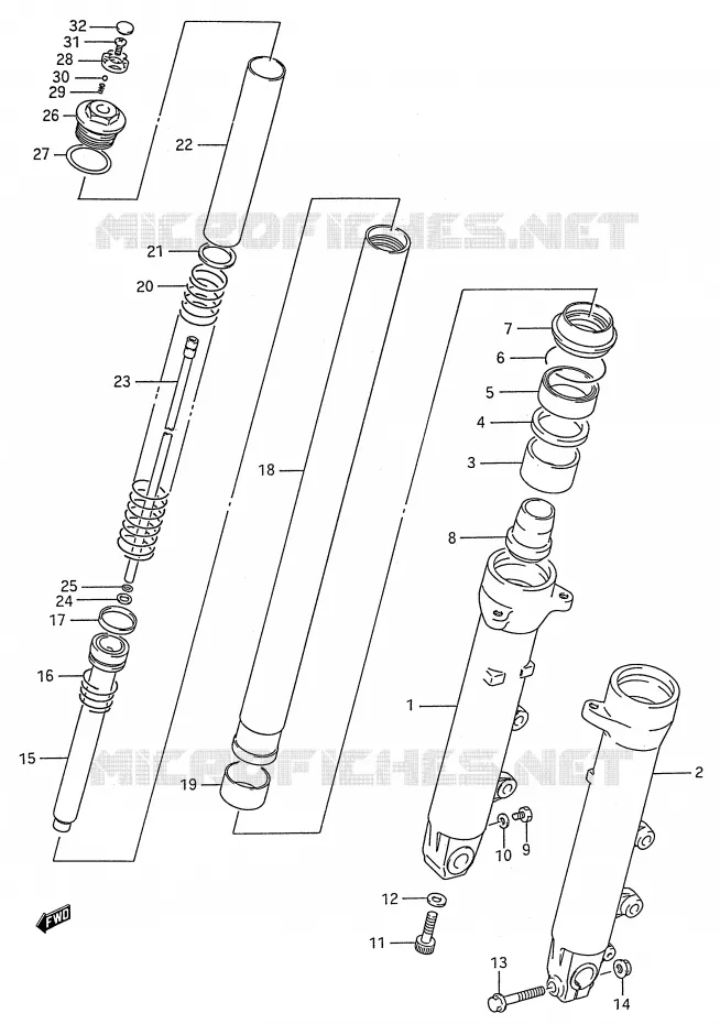 FRONT SCHOKDEMPER (MODELE K/L/M/N/P/R/S/T) Suzuki MOTO 600 GSX-F 1994  GSX600FR(E28)