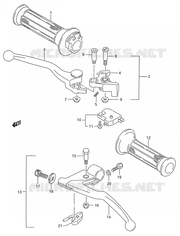 HANDGRIPS - LEVERS (MODELE K/L/M/N/P/R/S/T) Suzuki MOTO 600 GSX-F 1990  GSX600FU2L(E28)