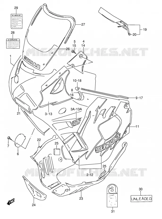 KUIP - ETIKETTEN (MODELE N) Suzuki MOTO 600 GSX-F 1996  GSX600FUT(E2)