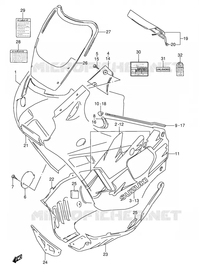 KUIP - ETIKETTEN (MODELE P) Suzuki MOTO 600 GSX-F 1992  GSX600FN(E2)