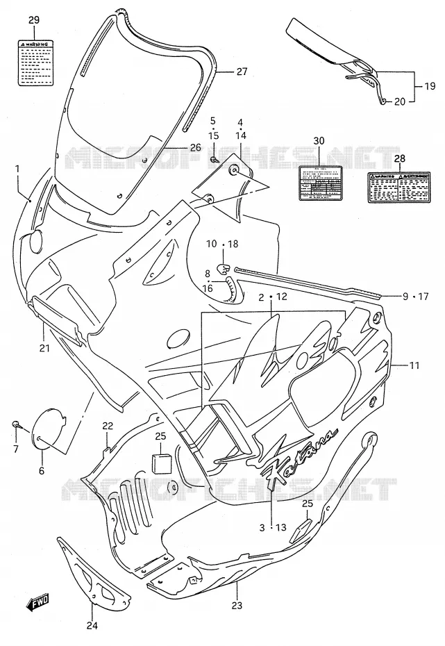 KUIP - ETIKETTEN (MODELE P) Suzuki MOTO 600 GSX-F 1995  GSX600FS(E28)