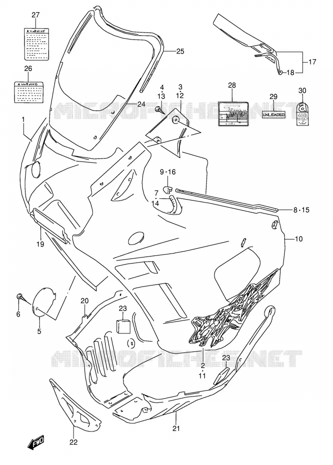 KUIP - ETIKETTEN (MODELE R) Suzuki MOTO 600 GSX-F 1989  GSX600FK(E2)