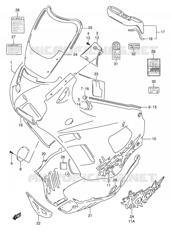 KUIP - ETIKETTEN (MODELE R) Suzuki MOTO 750 GSX-F 1991  GSX750FM(E2)
