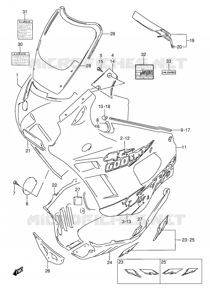 KUIP - ETIKETTEN (MODELE S) Suzuki MOTO 600 GSX-F 1996  GSX600FUT(E2)