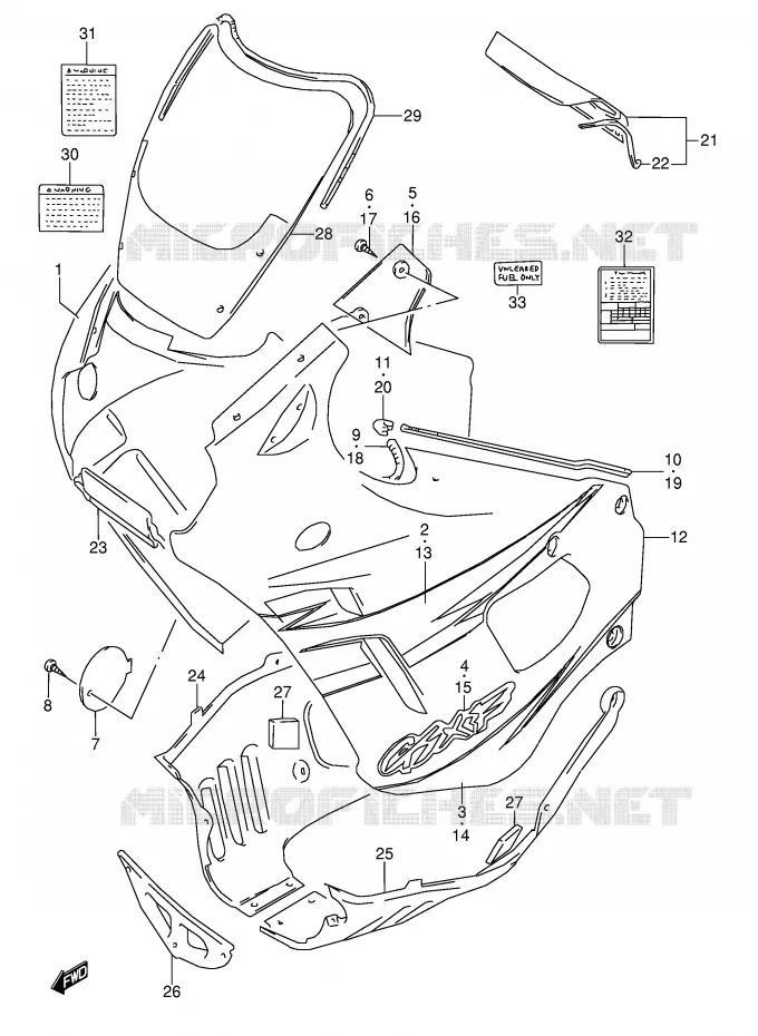 KUIP - ETIKETTEN (MODELE T) Suzuki MOTO 600 GSX-F 1990  GSX600FUL(E2)