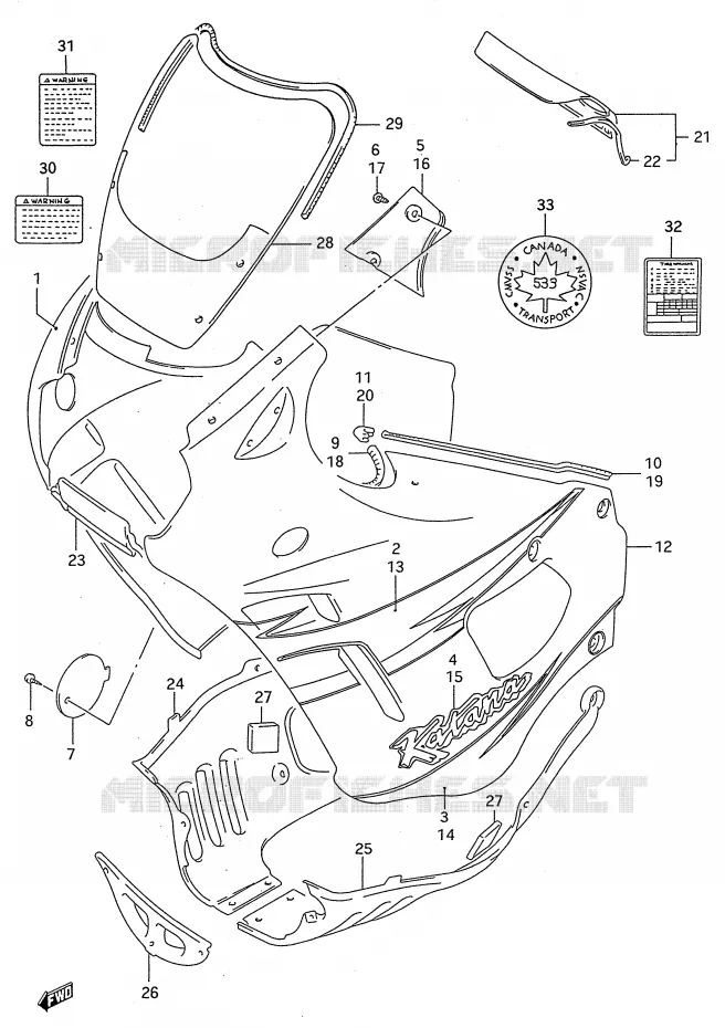 KUIP - ETIKETTEN (MODELE T) Suzuki MOTO 600 GSX-F 1995  GSX600FS(E28)