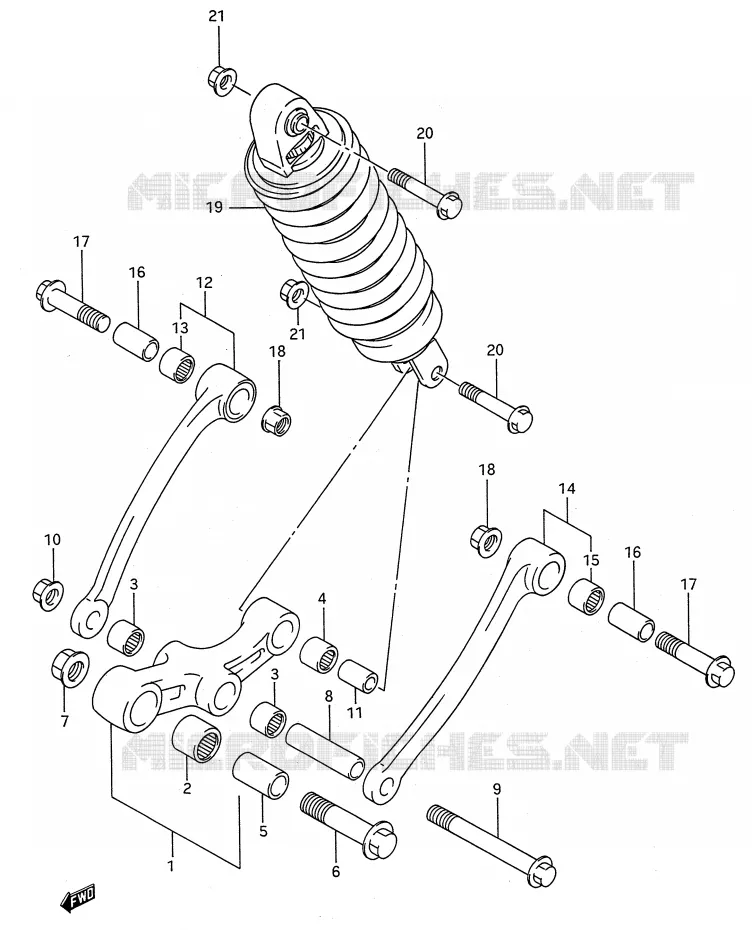 SCHOKBREKER AANEENSCHAKELING (MODELE K/L/M/N/P/R/S/T) Suzuki MOTO 600 GSX-F 1990  GSX600FL(E28)