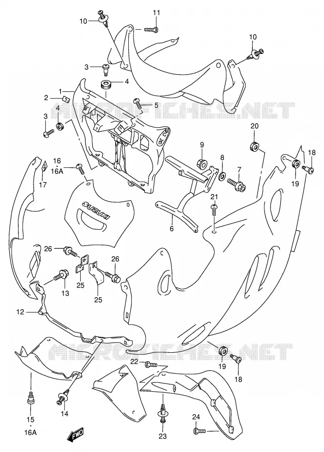 VOOR KUIP EN ONDERSTEUNING Suzuki MOTO 600 GSX-F 2002  GSX600FK2(E2)