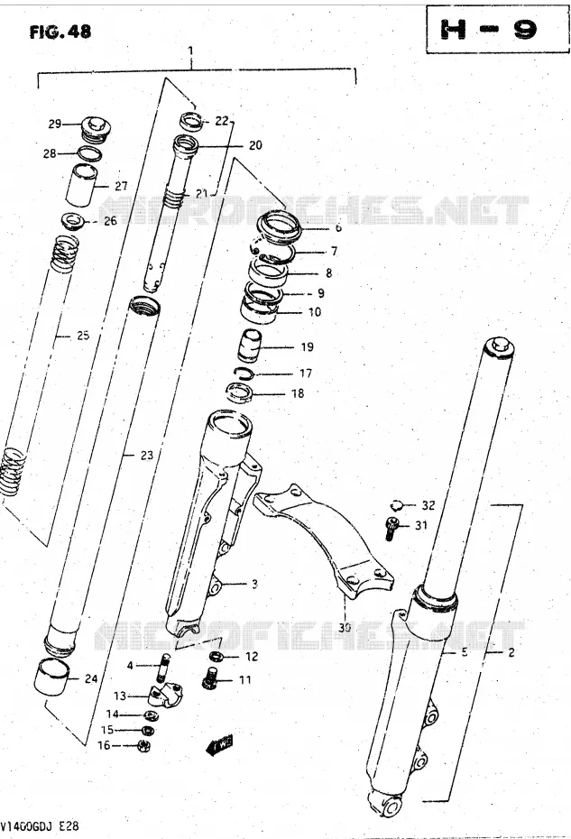 VOORVORK (MODELE H/J) Suzuki MOTO 1400 CAVALCADE 1987  GV1400GDH(DG-DJ/CJ)