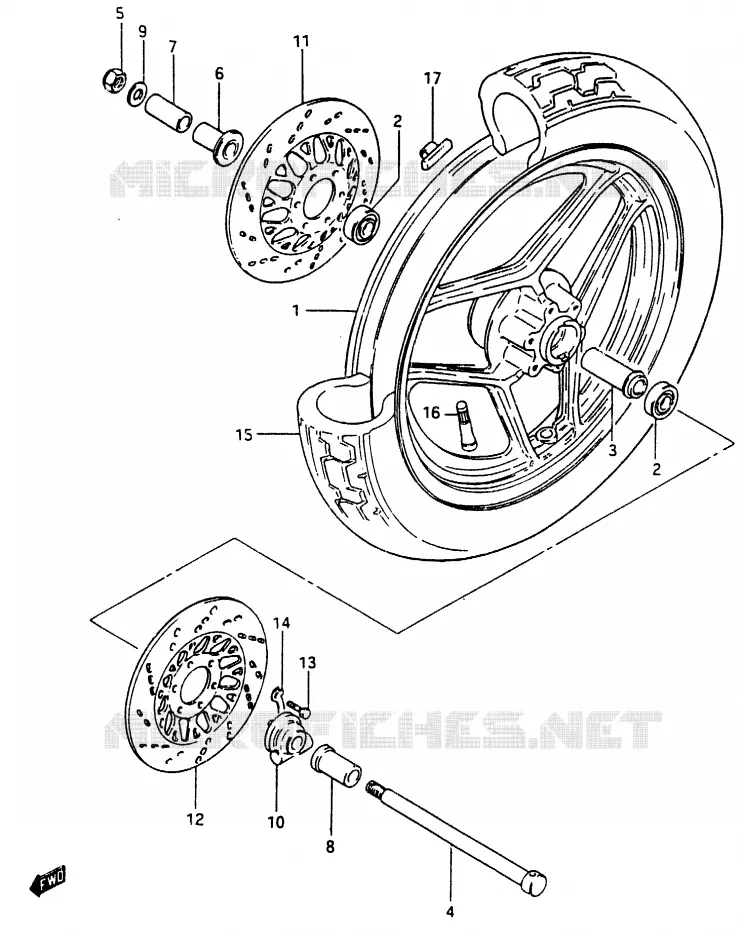 VOORWIEL (GSX750ESF/EFF/ESG E6, E24) Suzuki MOTO 750 GSX-E 1985  GSX750ESF(F)