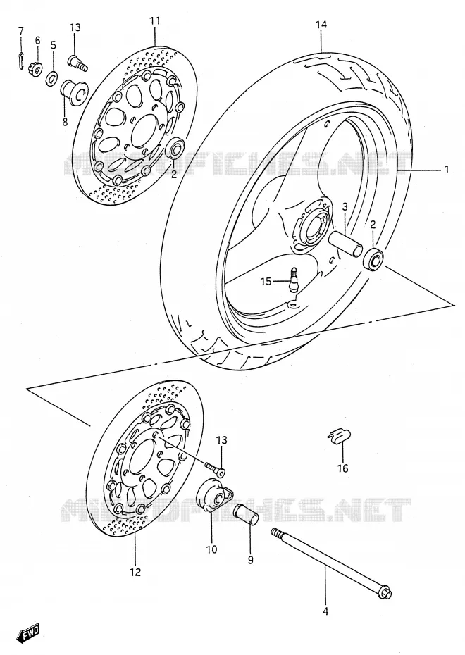 VOORWIEL (MODELE K/L/M/N/P/R/S/T) Suzuki MOTO 600 GSX-F 1993  GSX600FP(E28)