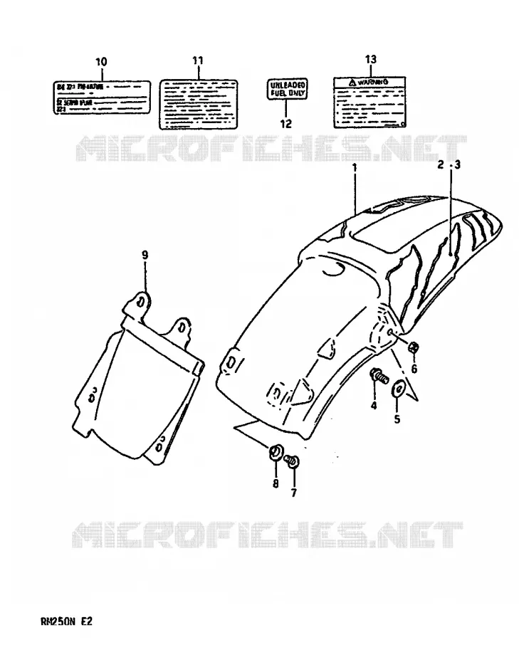 ACHTERSPATBORD (MODELE N) Suzuki MOTO 250 RM 1992  RM250N(K/L/M/N)