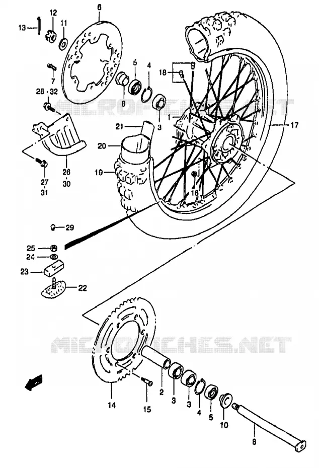 ACHTERWIEL (MODELE T/V/W/X) Suzuki MOTO 250 RM 1996  RM250T(T/V/W/X/Y)