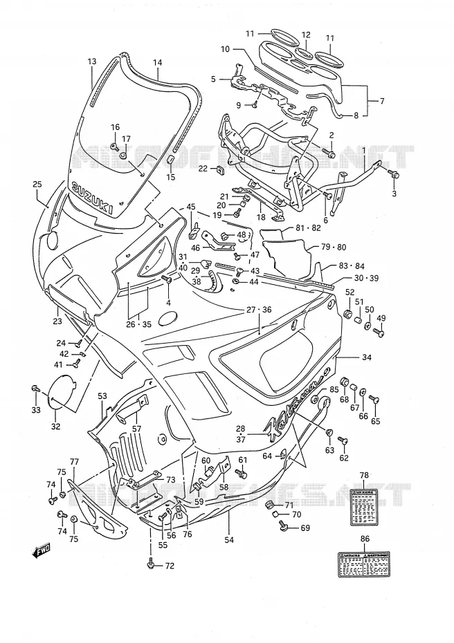 FRONT KUIP (MODELE L) Suzuki MOTO 750 GSX-F 1993  GSX750FP(E28)