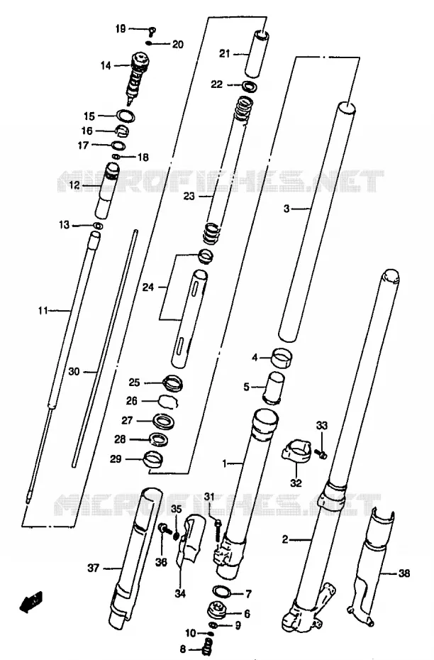 FRONT SCHOKDEMPER (MODELE T) Suzuki MOTO 250 RM 1996  RM250T(T/V/W/X/Y)
