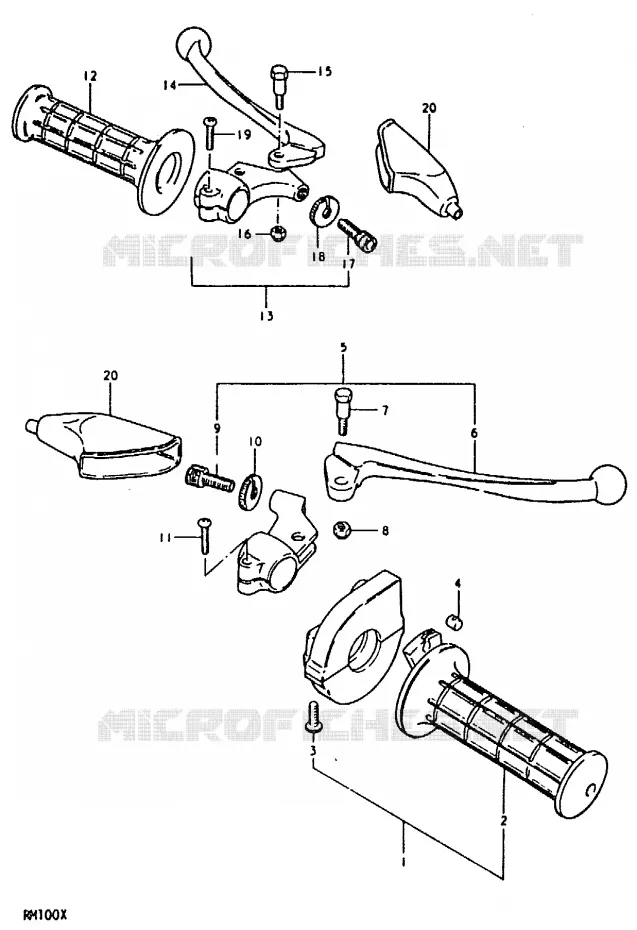 HANDGRIPS - LEVERS (RM100T) Suzuki MOTO 100 RM 1999  RM100X(N/T/X)