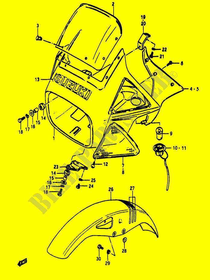 HEADLIGHT BOWL   FRONT FENDER (MODELE D) voor Suzuki RG 50 1989