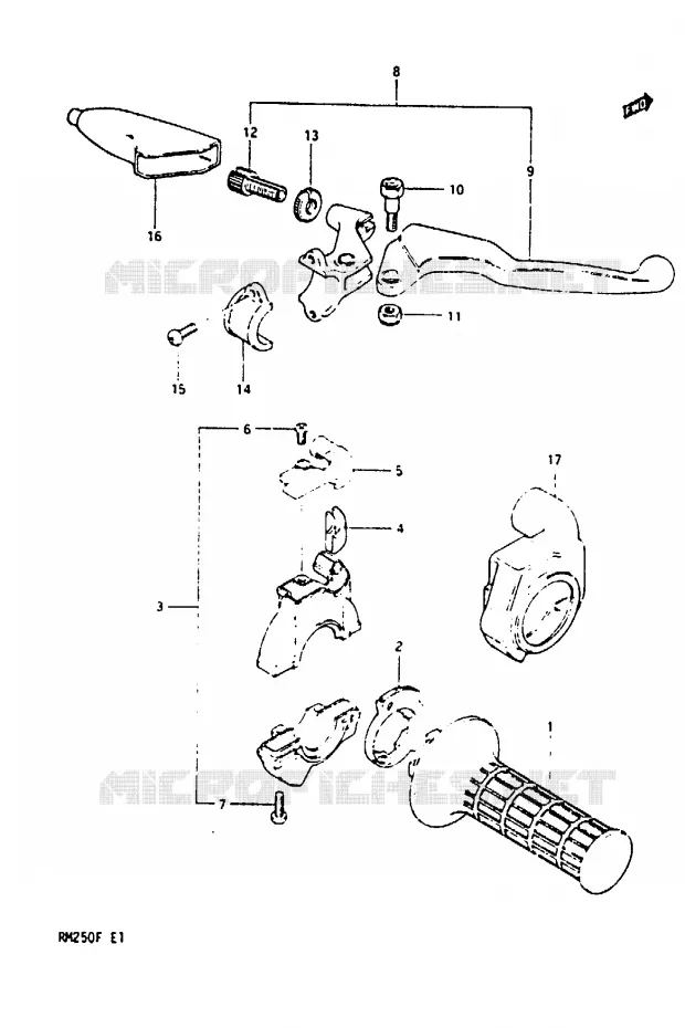 RIGHT SWITCH - HANDGREEP (MODELE E) Suzuki MOTO 250 RM 1985  RM250F(E/F)