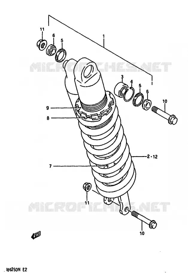 SCHOKDEMPER (MODELE N) Suzuki MOTO 250 RM 1990  RM250L(K/L/M/N)