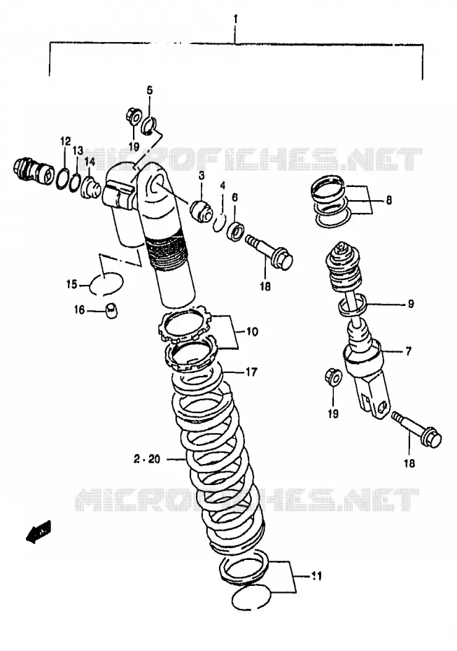 SCHOKDEMPER (MODELE W) Suzuki MOTO 250 RM 2000  RM250Y(T/V/W/X/Y)