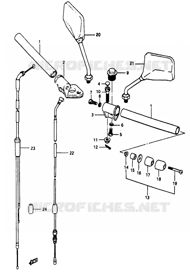 STUUR (MODELE D F.NO.111266~ / MODELE E/F/G/J/K) Suzuki MOTO 50 RG 1986  RG50G1(D/E/F/1/G/J/K)