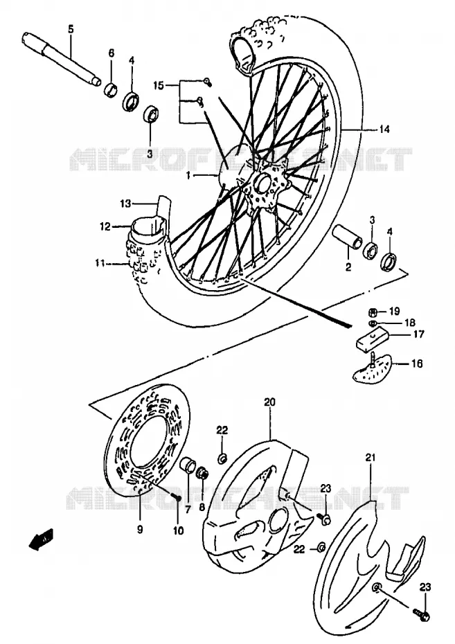 VOORWIEL (MODELE V/W/X/Y) Suzuki MOTO 250 RM 1999  RM250X(T/V/W/X/Y)
