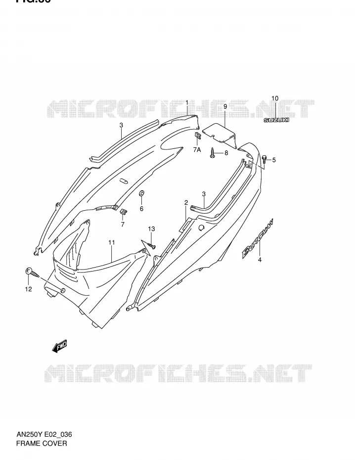 ACHTER KUIP  (MODELE W/X) Suzuki SCOOTER 250 BURGMAN 2001  AN250K1(E2)