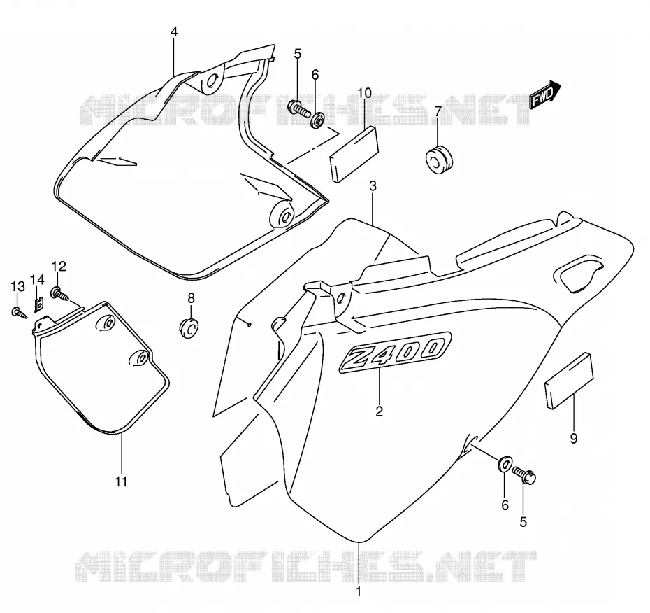 ACHTER KUIP  (MODELE Y) Suzuki MOTO 400 DR-Z 2001  DR-Z400K1(E1)