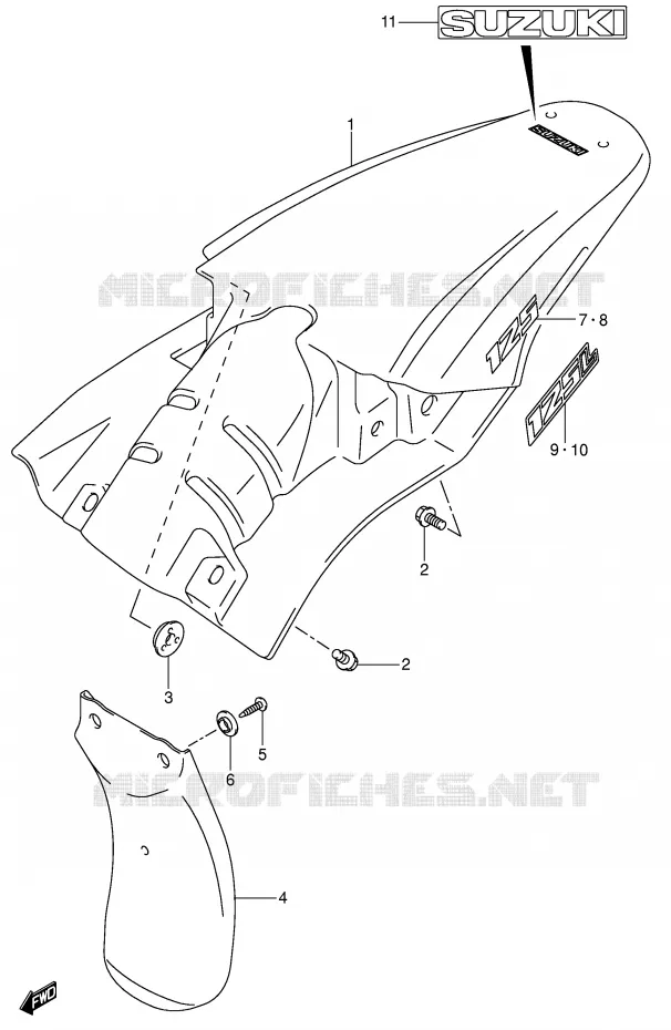 ACHTERSPATBORD (MODELE K4/K5/K6) Suzuki MOTO 125 DR-Z 2003  DR-Z125LK3(E3/E28)