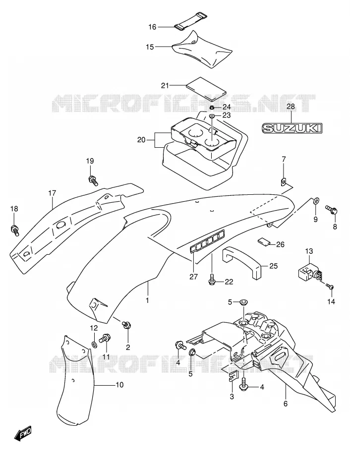 ACHTERSPATBORD (MODELE K4) Suzuki MOTO 400 DR-Z 2001  DR-Z400SK1(E2)