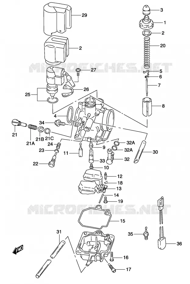CARBURATOR (MODELE AY50 K1/K2) Suzuki SCOOTER 50 KATANA 2004  AY50WSK4(P19)