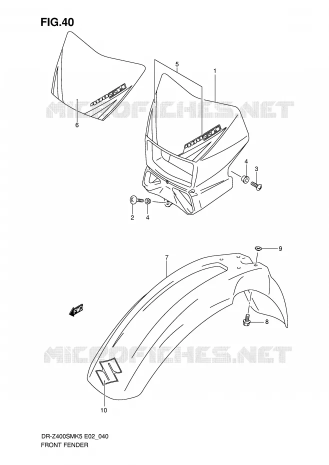 FRONT FENDER (MODELE K5) Suzuki MOTO 400 DR-Z 2005  DR-Z400SMK5(E2)