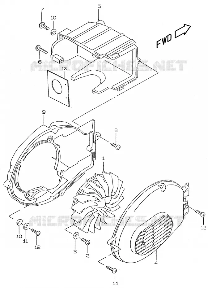 KOELVENTILATOR (model AY50) Suzuki SCOOTER 50 KATANA 1999  AY50WRX(V/W/X/Y)