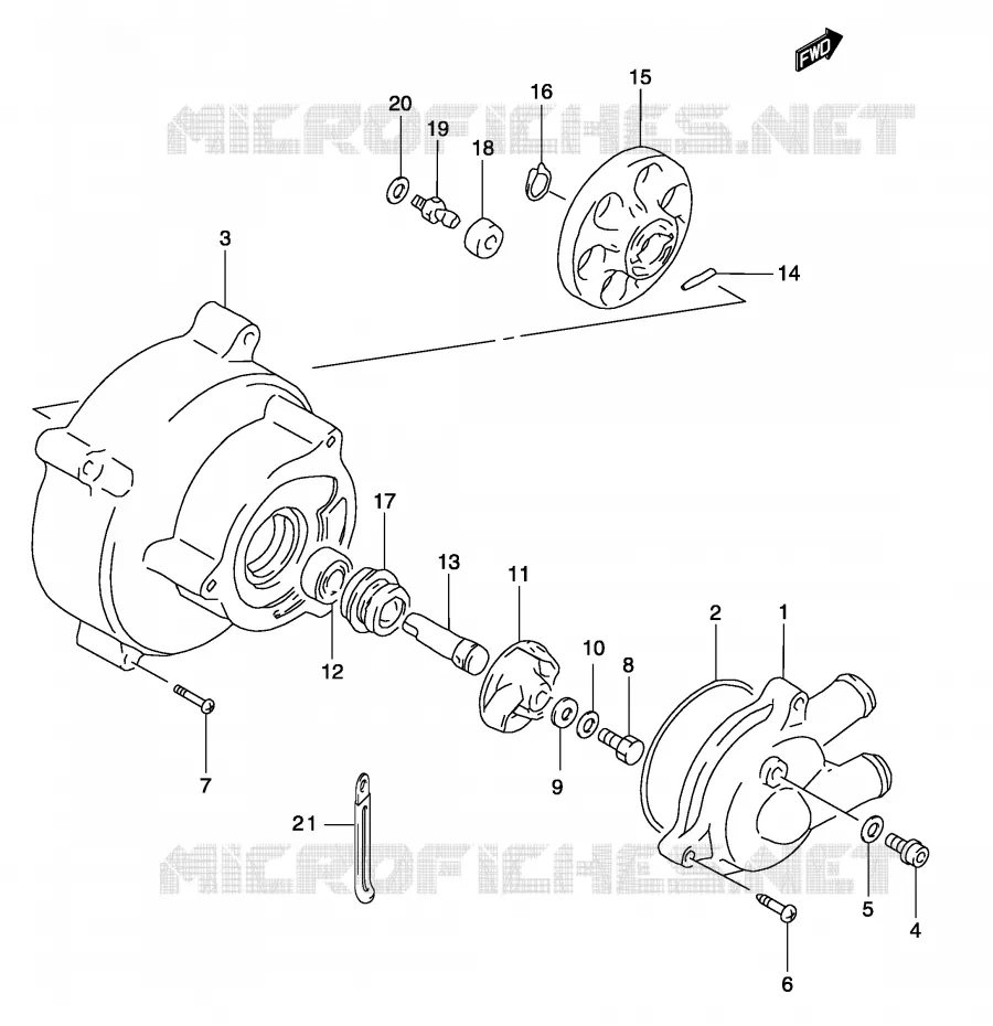 WATERPOMP (MODELE AY50WR K1/K2/AY50W K3/K4) Suzuki SCOOTER 50 KATANA 2003  AY50K3(P19)