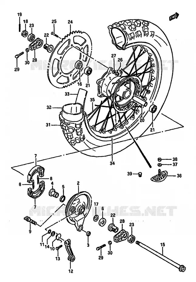 ACHTERWIEL (MODELE G) Suzuki MOTO 125 RM 1988  RM125J(G/H/J)