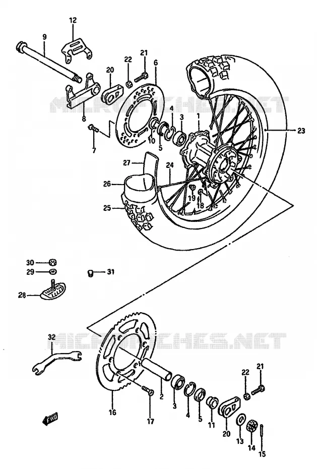 ACHTERWIEL (MODELE J) Suzuki MOTO 125 RM 1988  RM125J(G/H/J)