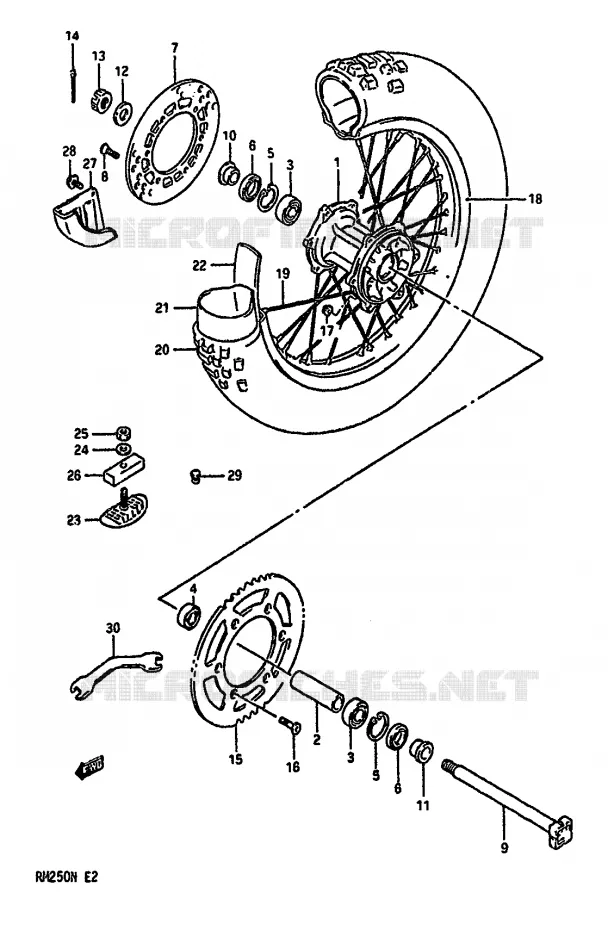ACHTERWIEL (MODELE L/M) Suzuki MOTO 250 RM 1992  RM250N(K/L/M/N)