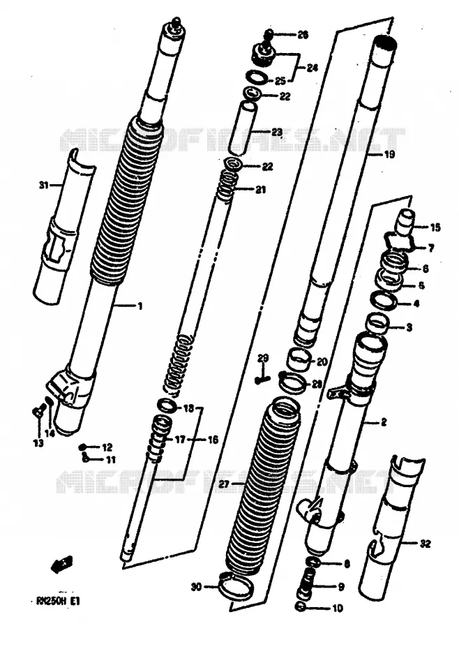 FRONT SCHOKDEMPER (MODELE G) Suzuki MOTO 250 RM 1987  RM250H(G/H)