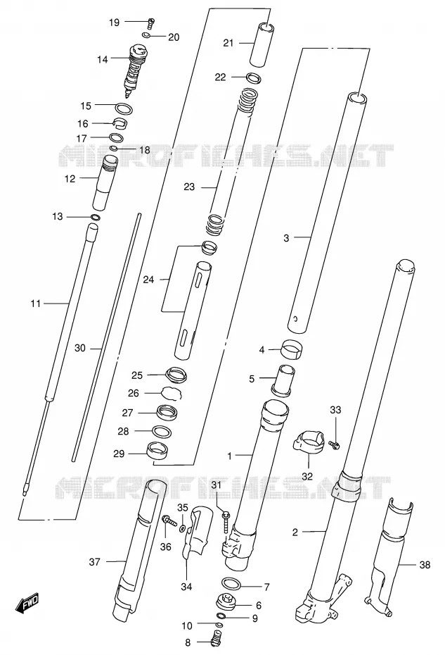 FRONT SCHOKDEMPER (MODELE T) Suzuki MOTO 250 RM 1998  RM250W(E3/E28)