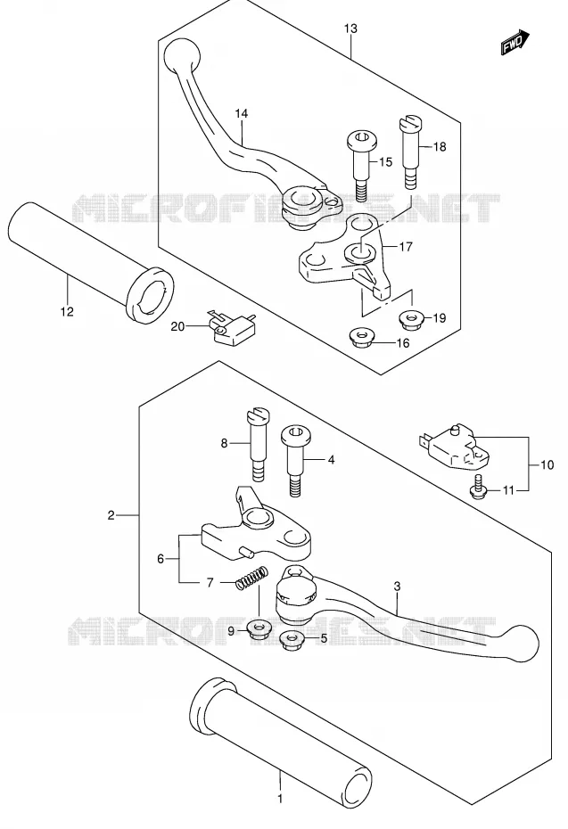 HANDGRIPS - LEVERS (MODELE K5/K6) Suzuki MOTO 1500 INTRUDER 2005  VL1500K5(E2)