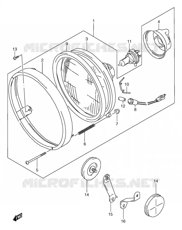 KOPLAMP (MODEL V/W/X/Y E4,E17,E18,E22,E25,E34,P37) Suzuki MOTO 800 MARAUDER 2000  VZ800Y(E2)